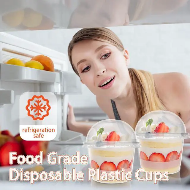 Alt view image 6 of 7 - 50 Pcs 8 OZ Disposable Plastic Cups with Dome Lids, Clear Dessert Cup, Mini Parfait Appetizer Containers for Ice Cream, Cake, Fruit, Pudding, Jello Shot, Drink, Yogurt, Soups, Salad, Snacks