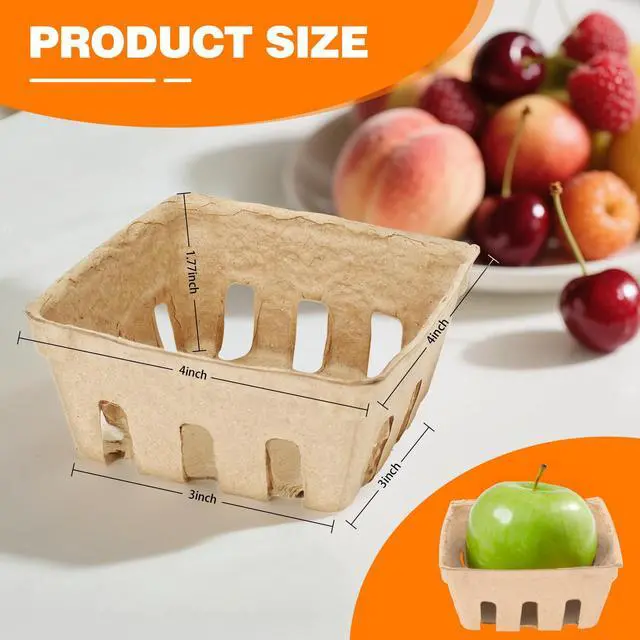 Alt view image 2 of 7 - 50 Pack Mini Natural Pulp Fiber Berry Basket | Small Basket Containers for Farmers Market Produce,Fruit Stand Supplies,Vegetables,Strawberry,Blueberry,Raspberry,Egg