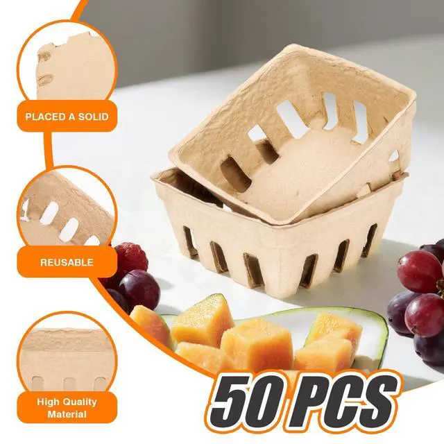 Alt view image 3 of 7 - 50 Pack Mini Natural Pulp Fiber Berry Basket | Small Basket Containers for Farmers Market Produce,Fruit Stand Supplies,Vegetables,Strawberry,Blueberry,Raspberry,Egg