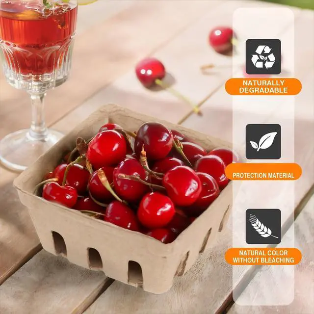Alt view image 4 of 7 - 50 Pack Mini Natural Pulp Fiber Berry Basket | Small Basket Containers for Farmers Market Produce,Fruit Stand Supplies,Vegetables,Strawberry,Blueberry,Raspberry,Egg