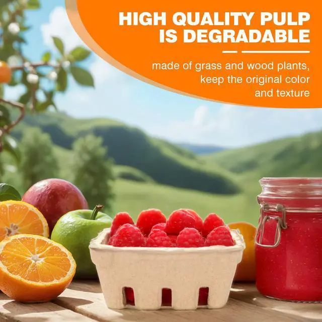 Alt view image 5 of 7 - 50 Pack Mini Natural Pulp Fiber Berry Basket | Small Basket Containers for Farmers Market Produce,Fruit Stand Supplies,Vegetables,Strawberry,Blueberry,Raspberry,Egg