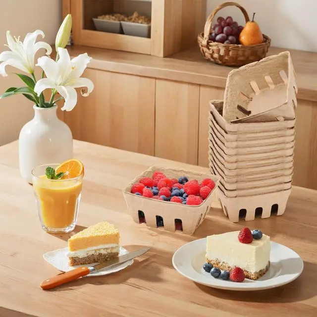 Alt view image 7 of 7 - 50 Pack Mini Natural Pulp Fiber Berry Basket | Small Basket Containers for Farmers Market Produce,Fruit Stand Supplies,Vegetables,Strawberry,Blueberry,Raspberry,Egg