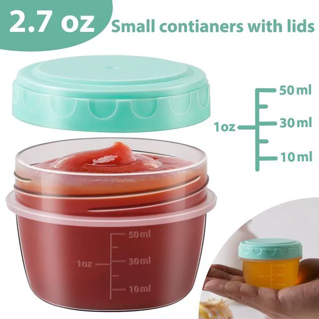 Alt view image 2 of 7 - Salad Dressing Container to Go with lids Dishwasher and Microwave Safe | Tiny Condiment Containers with Graduated Lines, Reusable Leakproof Small Sauce Containers for Lunch Box 6 Pcs 2.7 OZ Mixed 1