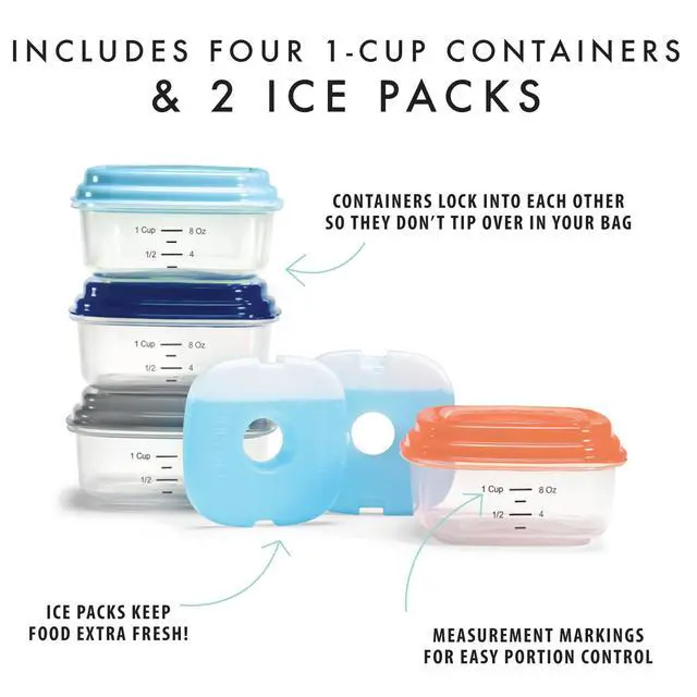 Alt view image 2 of 7 - Small Plastic Containers With Lids 8 oz, Small Snack Containers With Lids For Adults and Kids, Reusable Leakproof Dressing and Condiment Containers With Two Attachable Ice Packs