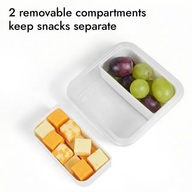Alt view image 3 of 7 - 2 Compartment Small Snack Containers, 1.1 cup - 2 Pack | Mini Snack Containers for Mini Fridge, Removable Compartments, Airtight Lids, Reusable, BPA Free