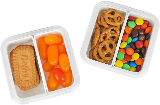 Alt view image 7 of 7 - 2 Compartment Small Snack Containers, 1.1 cup - 2 Pack | Mini Snack Containers for Mini Fridge, Removable Compartments, Airtight Lids, Reusable, BPA Free