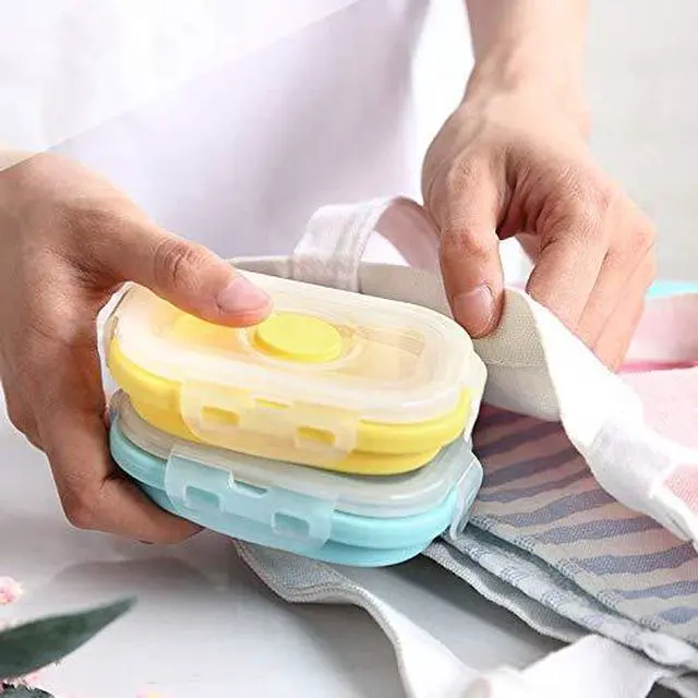 Alt view image 6 of 6 - Collapsible Silicone Food Storage Container, Portion Control Container with Clip-on Lid, Stackable, Space Saving, Microwave/Fridge/Freezer/Dishwasher Safe, 5 Oz, Pack of 4