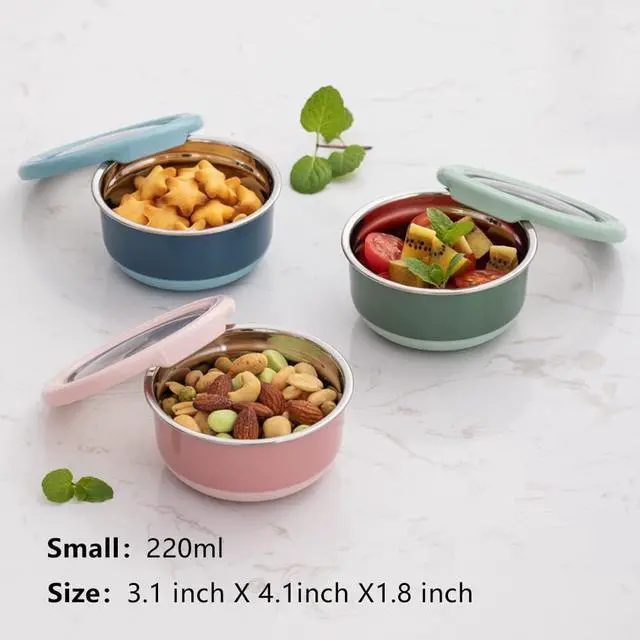 Alt view image 3 of 6 - 3 Pack Stainless Steel Snack Containers with Lids, 7.5oz | Small Food Storage Dressing Containers, Reusable Metal Lunch Box Dipping Sauce Cups Set for Picnic, Leakproof & BPA Free