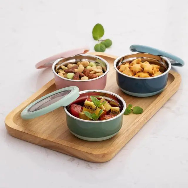 Alt view image 6 of 6 - 3 Pack Stainless Steel Snack Containers with Lids, 7.5oz | Small Food Storage Dressing Containers, Reusable Metal Lunch Box Dipping Sauce Cups Set for Picnic, Leakproof & BPA Free