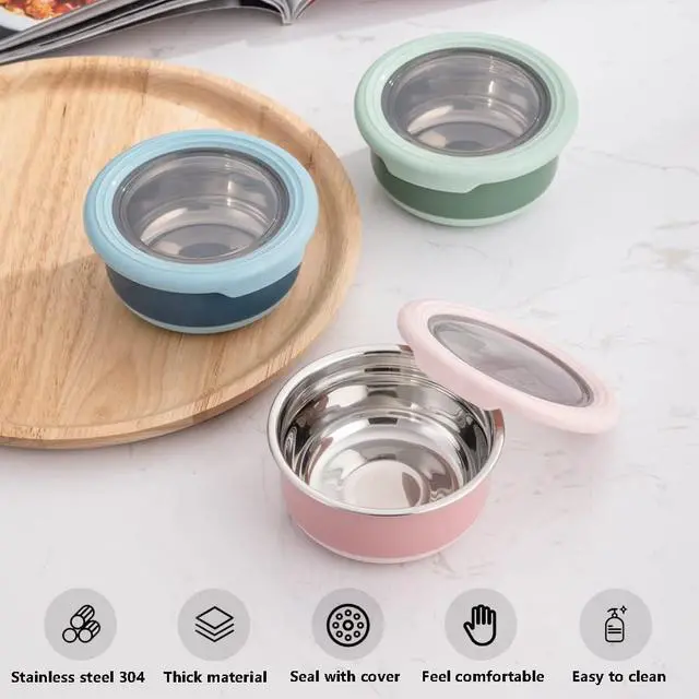 Alt view image 4 of 6 - 3 Pack Stainless Steel Snack Containers with Lids, 7.5oz | Small Food Storage Dressing Containers, Reusable Metal Lunch Box Dipping Sauce Cups Set for Picnic, Leakproof & BPA Free