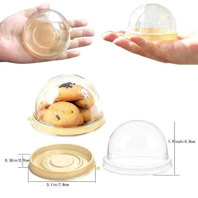 Alt view image 4 of 7 - 50 piece set with lid mini dessert dome, gold flange container, independent mini cupcake box, transparent plastic mini dessert dome, pastries, fruits