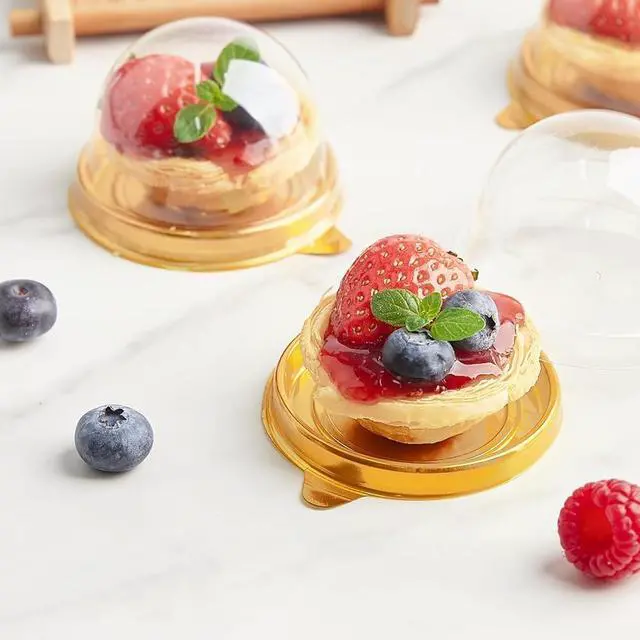 Alt view image 5 of 7 - 50 piece set with lid mini dessert dome, gold flange container, independent mini cupcake box, transparent plastic mini dessert dome, pastries, fruits