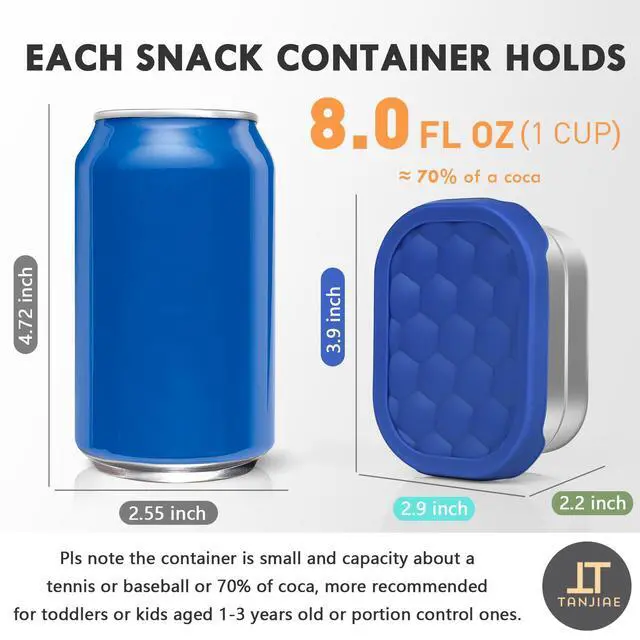 Alt view image 2 of 7 - Small (1 CUP) Stainless Steel Snack Containers for Kids | Easy Open Leak Proof Food Containers with Silicone Lids - Perfect Metal Toddler Lunch Box for Daycare and School (8oz)