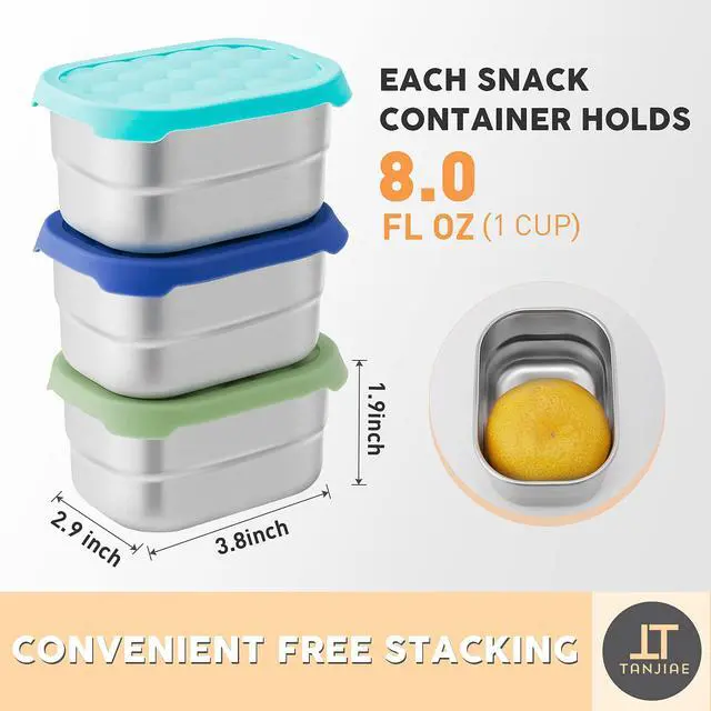 Alt view image 4 of 7 - Small (1 CUP) Stainless Steel Snack Containers for Kids | Easy Open Leak Proof Food Containers with Silicone Lids - Perfect Metal Toddler Lunch Box for Daycare and School (8oz)