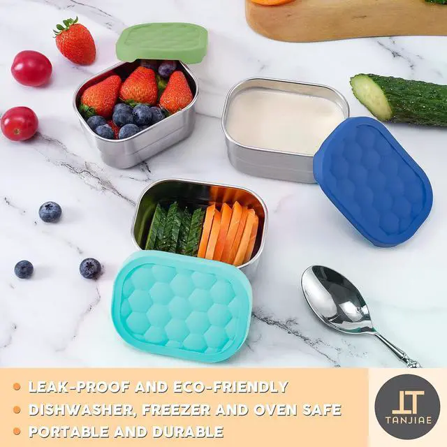 Alt view image 5 of 7 - Small (1 CUP) Stainless Steel Snack Containers for Kids | Easy Open Leak Proof Food Containers with Silicone Lids - Perfect Metal Toddler Lunch Box for Daycare and School (8oz)