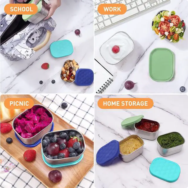 Alt view image 7 of 7 - Small (1 CUP) Stainless Steel Snack Containers for Kids | Easy Open Leak Proof Food Containers with Silicone Lids - Perfect Metal Toddler Lunch Box for Daycare and School (8oz)