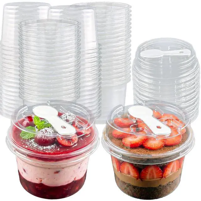 Main image of 50 Pack 8 oz Plastic Dessert Cups with Lids and Spoons, | Banana Pudding Cups with Lids Mini Dessert Shooters for Party Individual Yogurt Parfait Jello Fruit Trifle
