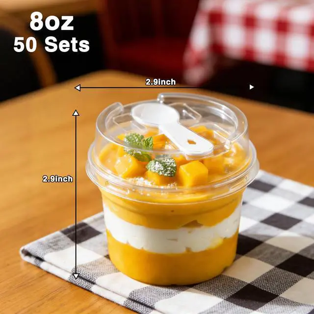 Alt view image 2 of 7 - 50 Pack 8 oz Plastic Dessert Cups with Lids and Spoons, | Banana Pudding Cups with Lids Mini Dessert Shooters for Party Individual Yogurt Parfait Jello Fruit Trifle
