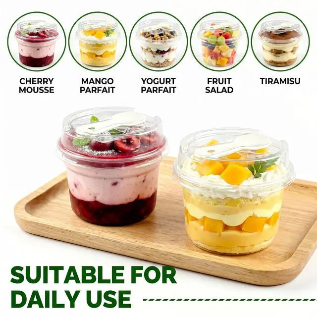 Alt view image 5 of 7 - 50 Pack 8 oz Plastic Dessert Cups with Lids and Spoons, | Banana Pudding Cups with Lids Mini Dessert Shooters for Party Individual Yogurt Parfait Jello Fruit Trifle