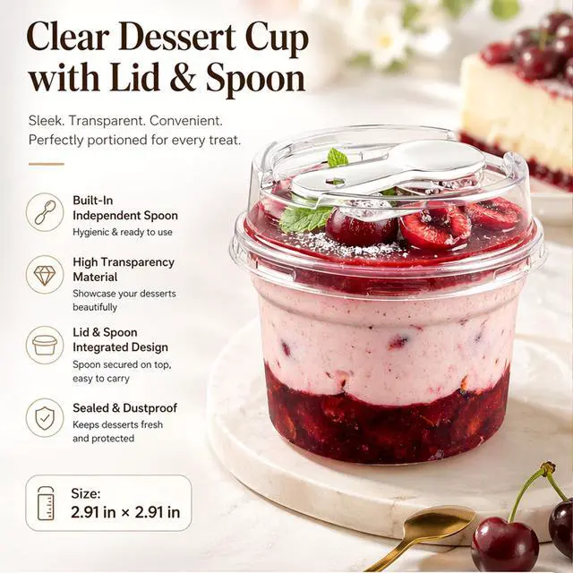 Alt view image 3 of 7 - 50 Pack 8 oz Plastic Dessert Cups with Lids and Spoons, | Banana Pudding Cups with Lids Mini Dessert Shooters for Party Individual Yogurt Parfait Jello Fruit Trifle