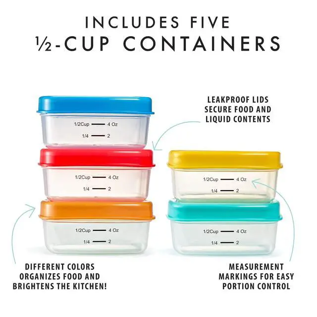 Alt view image 2 of 7 - 1/2-Cup Snack Set, Condiment & Salad Dressing Containers, Reusable & Leakproof Lunch Containers, Perfect for Insulated Lunch Bag, Lunch Box & More, 5PK, Multicolor