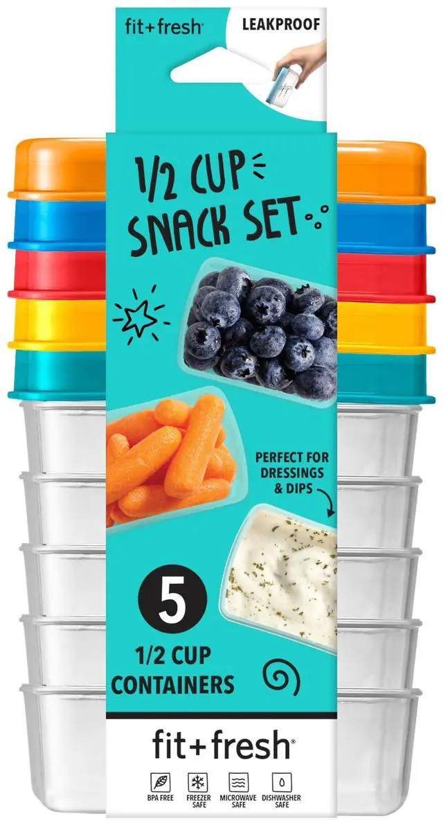 Main image of 1/2-Cup Snack Set, Condiment & Salad Dressing Containers, Reusable & Leakproof Lunch Containers, Perfect for Insulated Lunch Bag, Lunch Box & More, 5PK, Multicolor