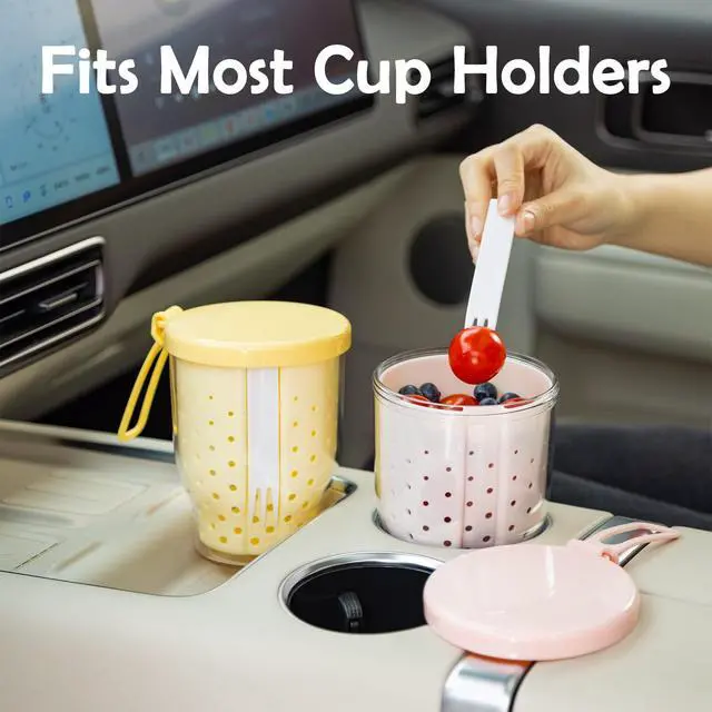 Alt view image 3 of 7 - 25 Oz Travel Fruit Cups for Car,Fruit Salad Storage Cup with Fork and Lids,Leakproof Reusable Snack Containers,Airtight Food Storage Containers,Reusable for Travel,Party,Office (Pink)