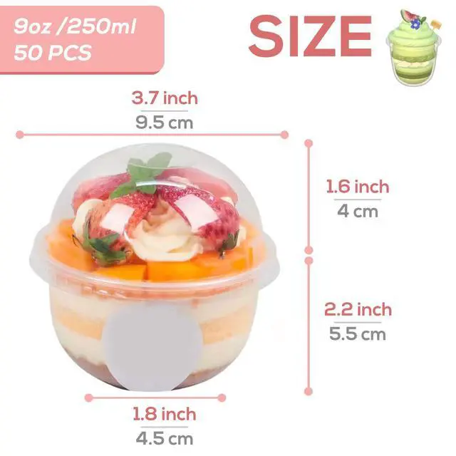 Alt view image 2 of 6 - 50 Pack 9 oz Clear Plastic Dessert Cups with Dome Lids,No Hole Disposable Snack Bowls for Pudding,Parfait,Fruits,Ice Cream,Cake