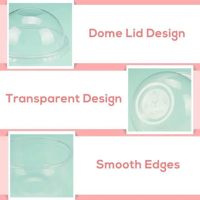 Alt view image 3 of 6 - 50 Pack 9 oz Clear Plastic Dessert Cups with Dome Lids,No Hole Disposable Snack Bowls for Pudding,Parfait,Fruits,Ice Cream,Cake