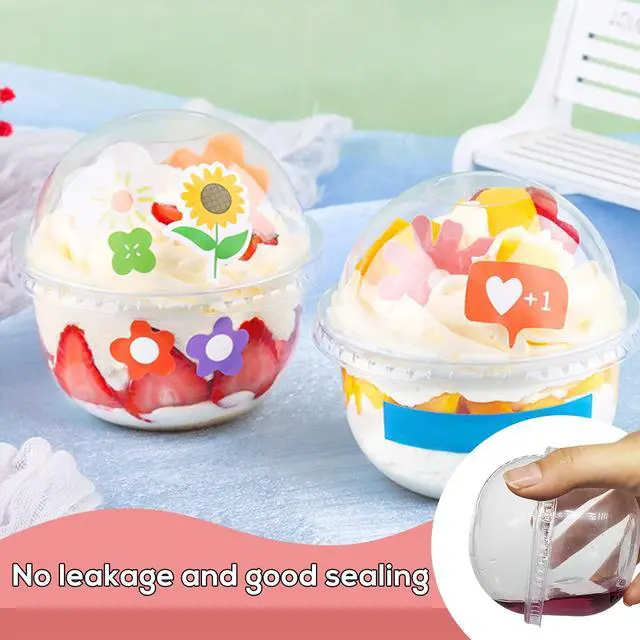 Alt view image 4 of 6 - 50 Pack 9 oz Clear Plastic Dessert Cups with Dome Lids,No Hole Disposable Snack Bowls for Pudding,Parfait,Fruits,Ice Cream,Cake