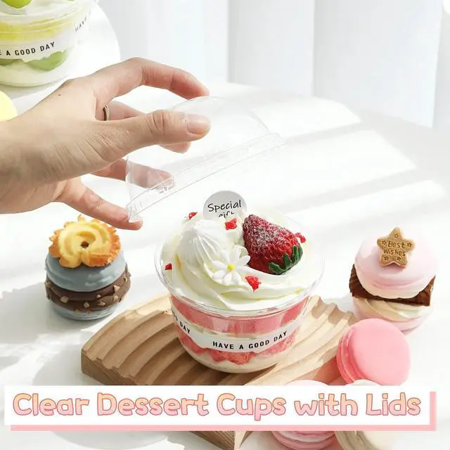 Alt view image 5 of 6 - 50 Pack 9 oz Clear Plastic Dessert Cups with Dome Lids,No Hole Disposable Snack Bowls for Pudding,Parfait,Fruits,Ice Cream,Cake