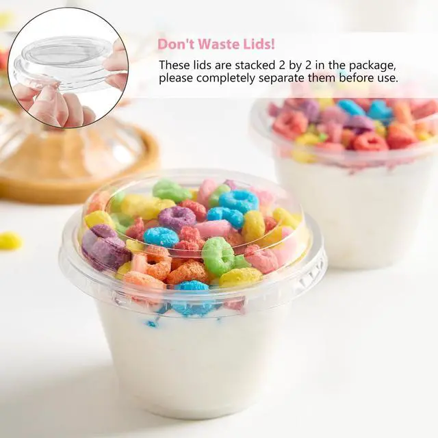 Alt view image 4 of 7 - 6 oz Plastic Dessert Cups with Lids, 50 Pack | Small Clear Parfait Cups, Mini Plastic Cups with Lids, for Cakes, Puddings, Fruits, Ice Creams, Dessert Shot Glasses, Bulk
