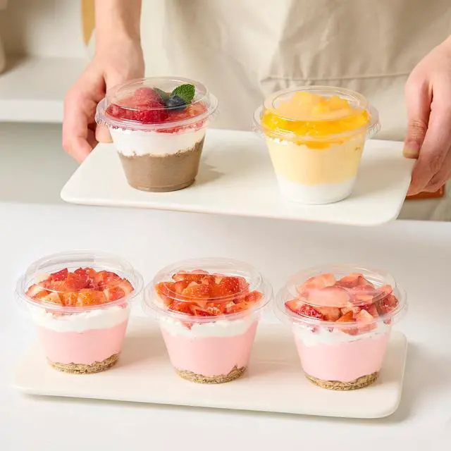 Alt view image 5 of 7 - 6 oz Plastic Dessert Cups with Lids, 50 Pack | Small Clear Parfait Cups, Mini Plastic Cups with Lids, for Cakes, Puddings, Fruits, Ice Creams, Dessert Shot Glasses, Bulk