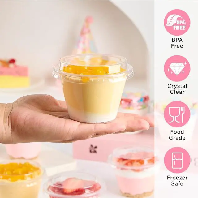 Alt view image 3 of 7 - 6 oz Plastic Dessert Cups with Lids, 50 Pack | Small Clear Parfait Cups, Mini Plastic Cups with Lids, for Cakes, Puddings, Fruits, Ice Creams, Dessert Shot Glasses, Bulk