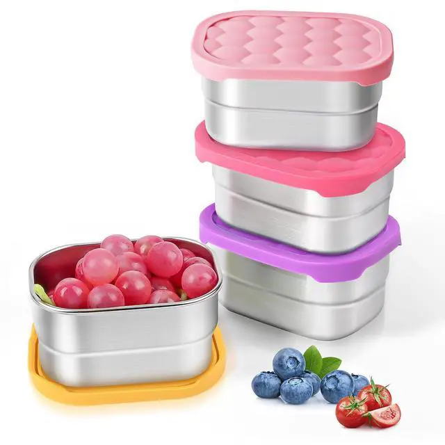 Main image of 4Pack Small (1 CUP) 8oz Stainless Steel Snack Containers for Kids | Reusable Easy Open Toddler Snack Containers with Silicone Lids | Stackable Toddler Lunch Box for Daycare, School and Travel