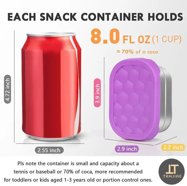 Alt view image 2 of 7 - 4Pack Small (1 CUP) 8oz Stainless Steel Snack Containers for Kids | Reusable Easy Open Toddler Snack Containers with Silicone Lids | Stackable Toddler Lunch Box for Daycare, School and Travel