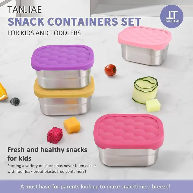 Alt view image 3 of 7 - 4Pack Small (1 CUP) 8oz Stainless Steel Snack Containers for Kids | Reusable Easy Open Toddler Snack Containers with Silicone Lids | Stackable Toddler Lunch Box for Daycare, School and Travel