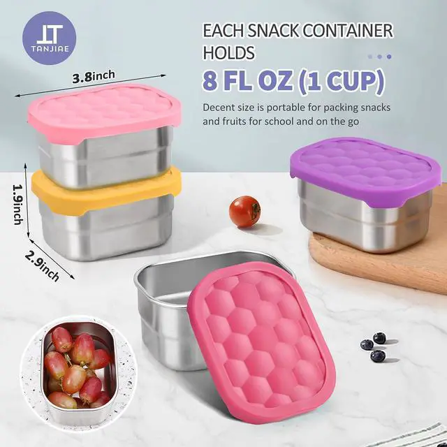 Alt view image 4 of 7 - 4Pack Small (1 CUP) 8oz Stainless Steel Snack Containers for Kids | Reusable Easy Open Toddler Snack Containers with Silicone Lids | Stackable Toddler Lunch Box for Daycare, School and Travel