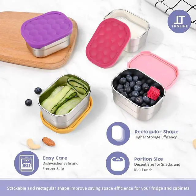 Alt view image 5 of 7 - 4Pack Small (1 CUP) 8oz Stainless Steel Snack Containers for Kids | Reusable Easy Open Toddler Snack Containers with Silicone Lids | Stackable Toddler Lunch Box for Daycare, School and Travel