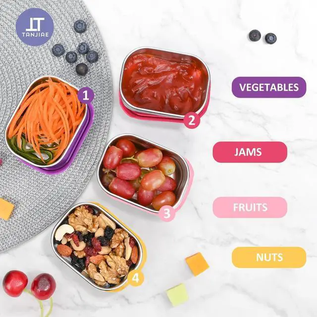 Alt view image 6 of 7 - 4Pack Small (1 CUP) 8oz Stainless Steel Snack Containers for Kids | Reusable Easy Open Toddler Snack Containers with Silicone Lids | Stackable Toddler Lunch Box for Daycare, School and Travel