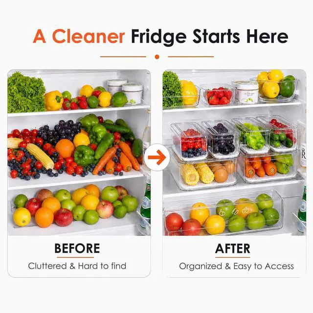 Alt view image 5 of 7 - 6 Pack Clear Fridge Organizer Bins with Drain Trays - Stackable | BPA-Free PET, 6 Pack: 6 lidded Bins (Not drawer), Helps Keep Produce Fresh, 14L Capacity, Hand Wash Only