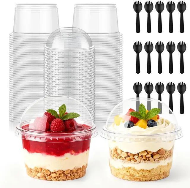 Main image of 50 Packs Dessert Cups with Lids, 8 OZ Disposable Plastic Cups with Dome Lids and Fork,Clear Desert Cup Mini Party Serving Container for Parfait Fruit Pudding Jello Ice Cream Drink Yogurt Cake