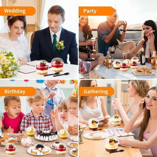 Alt view image 6 of 7 - 50 Packs Dessert Cups with Lids, 8 OZ Disposable Plastic Cups with Dome Lids and Fork,Clear Desert Cup Mini Party Serving Container for Parfait Fruit Pudding Jello Ice Cream Drink Yogurt Cake