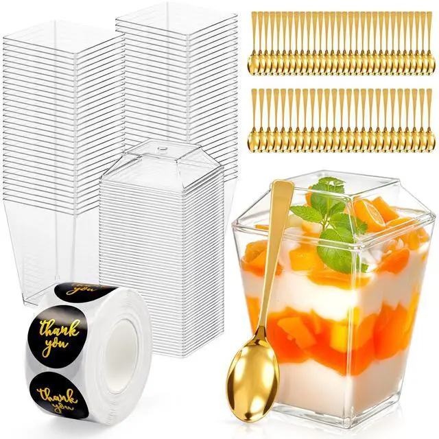 Main image of 165 Pcs 5oz Clear Plastic Dessert Cups with Lids & Spoons BPA-Free Mini Parfait & Pudding Cups, Disposable or Reusable Appetizer Containers