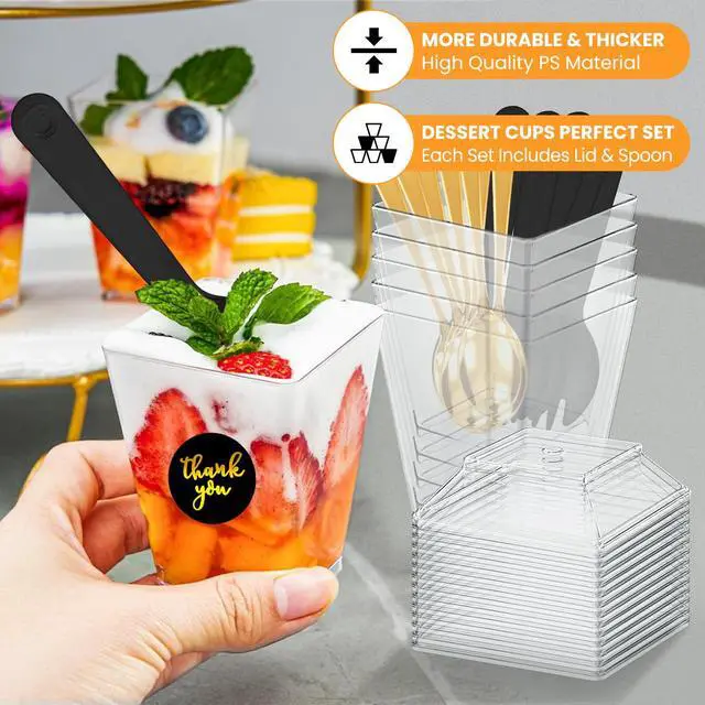 Alt view image 4 of 6 - 165 Pcs 5oz Clear Plastic Dessert Cups with Lids & Spoons BPA-Free Mini Parfait & Pudding Cups, Disposable or Reusable Appetizer Containers
