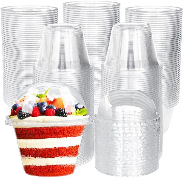 Main image of 100 Pack 6 oz Plastic Dessert Cups,Disposable Parfait Cups with Dome Lids (No Hole),Clear Plastic Party Cups for Fruit,Ice Cream,Yogurt,Cold Drinks,Cupcake,Snack