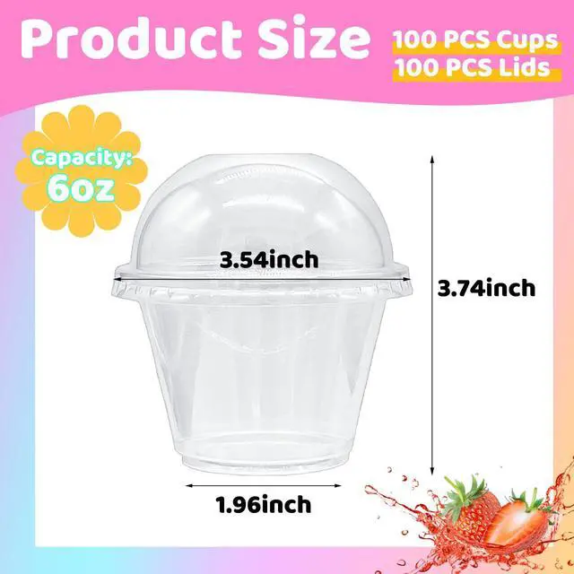 Alt view image 2 of 7 - 100 Pack 6 oz Plastic Dessert Cups,Disposable Parfait Cups with Dome Lids (No Hole),Clear Plastic Party Cups for Fruit,Ice Cream,Yogurt,Cold Drinks,Cupcake,Snack