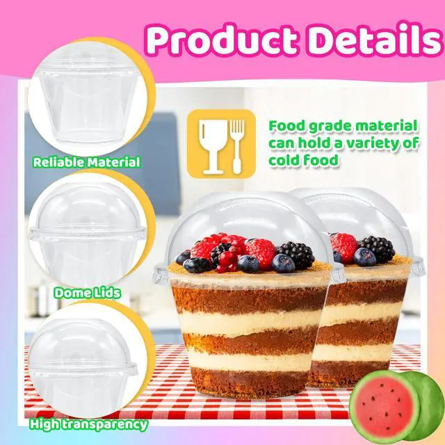 Alt view image 3 of 7 - 100 Pack 6 oz Plastic Dessert Cups,Disposable Parfait Cups with Dome Lids (No Hole),Clear Plastic Party Cups for Fruit,Ice Cream,Yogurt,Cold Drinks,Cupcake,Snack