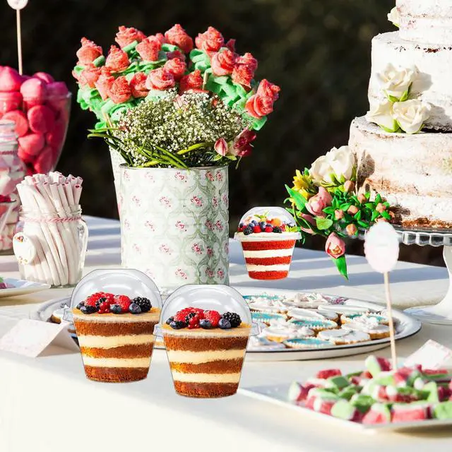 Alt view image 7 of 7 - 100 Pack 6 oz Plastic Dessert Cups,Disposable Parfait Cups with Dome Lids (No Hole),Clear Plastic Party Cups for Fruit,Ice Cream,Yogurt,Cold Drinks,Cupcake,Snack