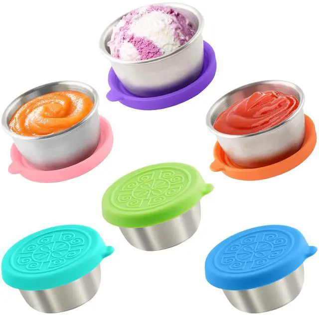 Main image of 6x1.6 Oz Salad Dressing Containers with Lids | Leakproof, Reusable, Stainless Steel, Small, For Lunch Boxes, Sauce Cup, Picnics, Travel, Meal Prep, Kitchen Storage